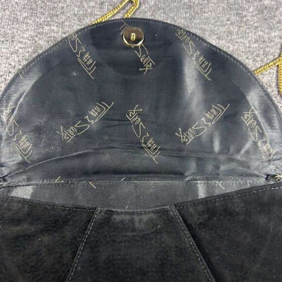 VINTAGE Ruth Saltz Handbag - Black Suede Snake Skin - Gold Chain Strap - Picture 4 of 8